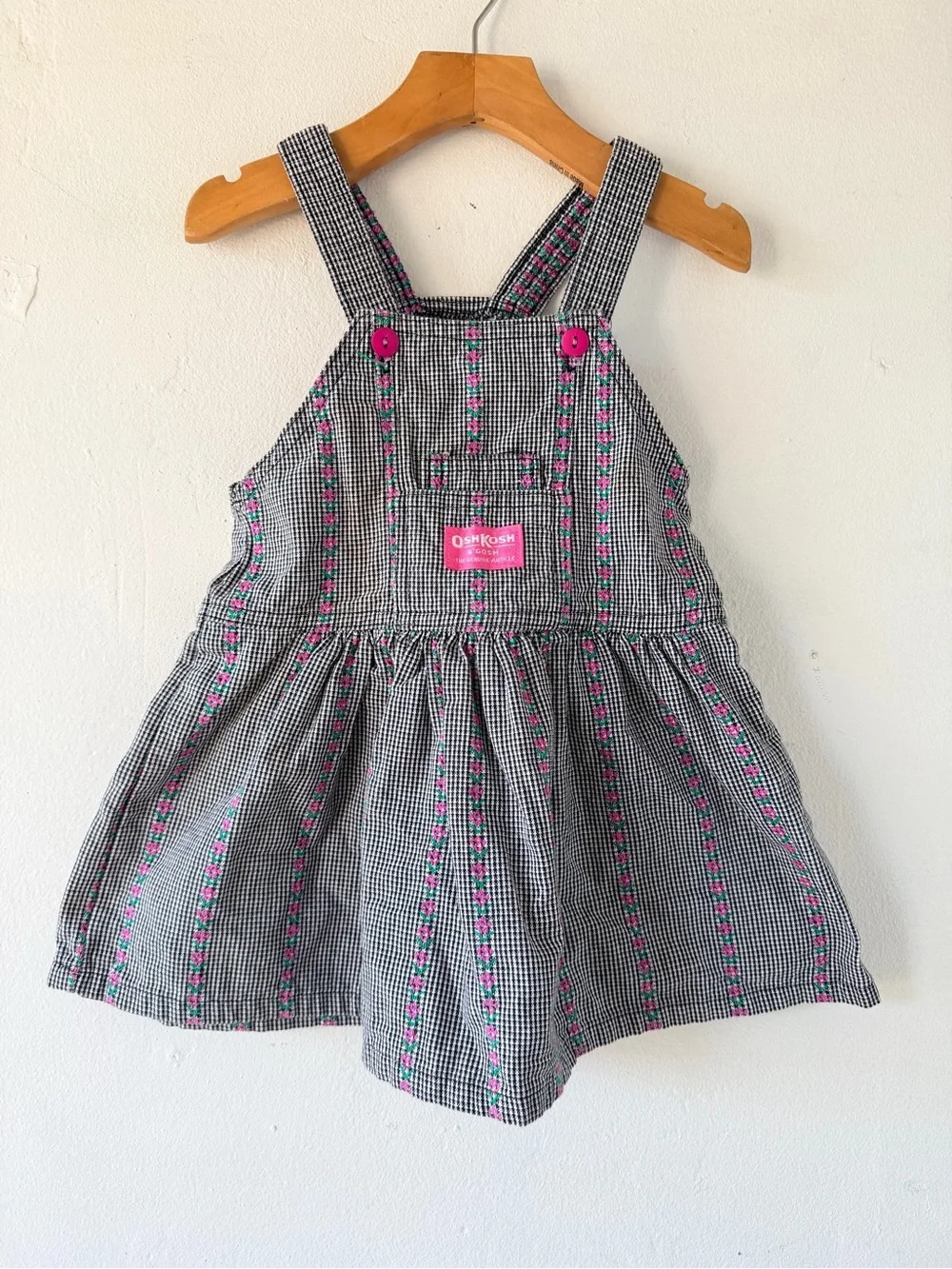 OshKosh B'gosh  rare carrousel Black Gingham Overall Dress VTG y2k